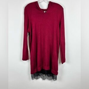 Charlotte Russe Women's Hooded Long Sleeve Laced Trim T-Shirt Dress